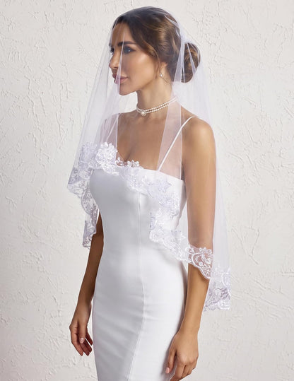 Avidlove Lace Tirm Wedding Veil Bachelorette Bridal Veils Halloween Costume