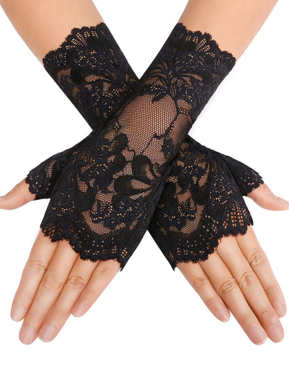 Avidlove Women Short Lace Glove Fingerless Sunblock Wrist Gloves Gothic