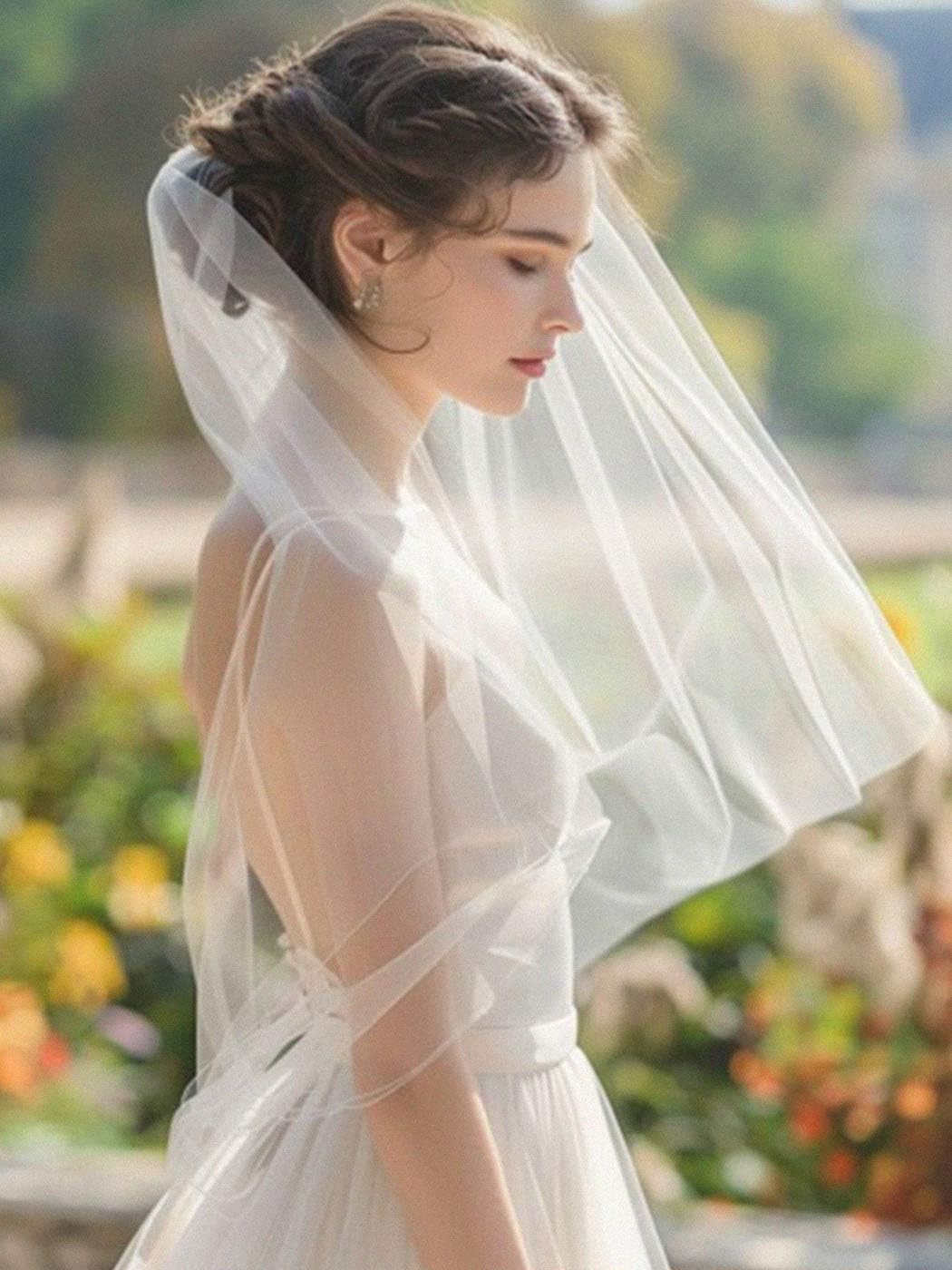 1 Tier Bride Wedding Veils White Elbow Length Short Bridal Veil Bachelorette Tulle Veils with Comb for Women
