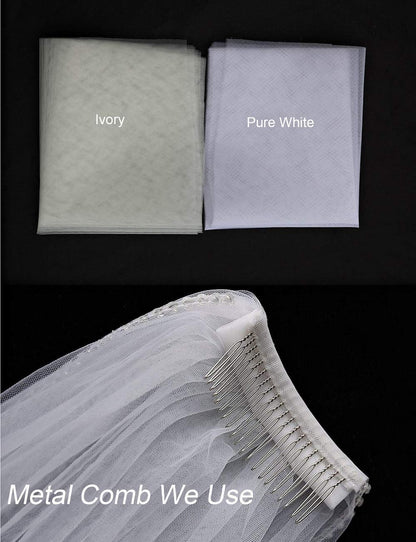 EllieWely Long 1 Tier Lace Wedding Bridal Veil With Metal Comb F10