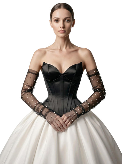 Long Pearl Wedding Gloves Tulle Bridal Gloves Sheer Long Bridal Sleeves Opera Prom Party Costumes for Women