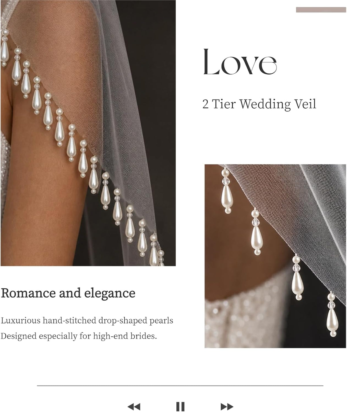 2 Tier Teardrop Pearl Wedding Veil with Comb