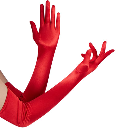 Spooktacular Creations Long Opera Party Gloves, 1920s Satin Gloves Costume for Women, Silk Stretchy Elbow Length Size 21 inch