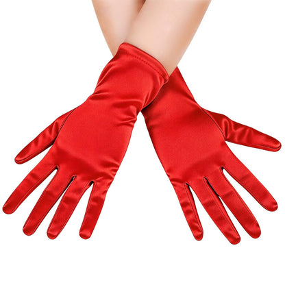 Women's Short Satin Opera Gloves for Wedding Bridal Prom Dance Dress, 9inch