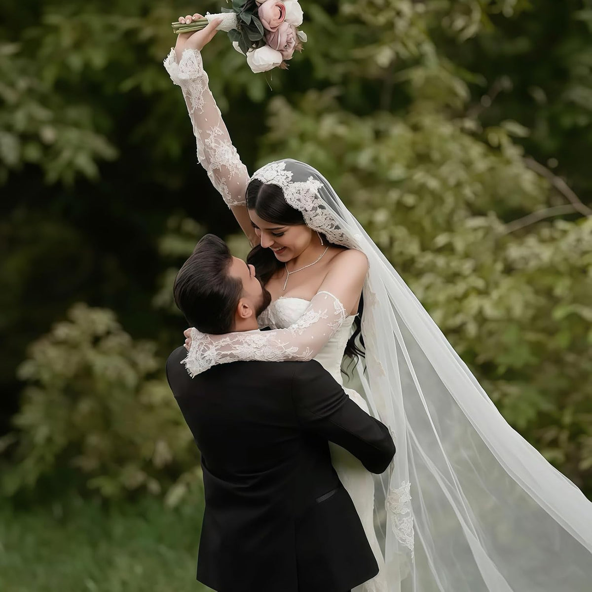 Cathedral Length Wedding Veil Lace Soft Tulle with Comb