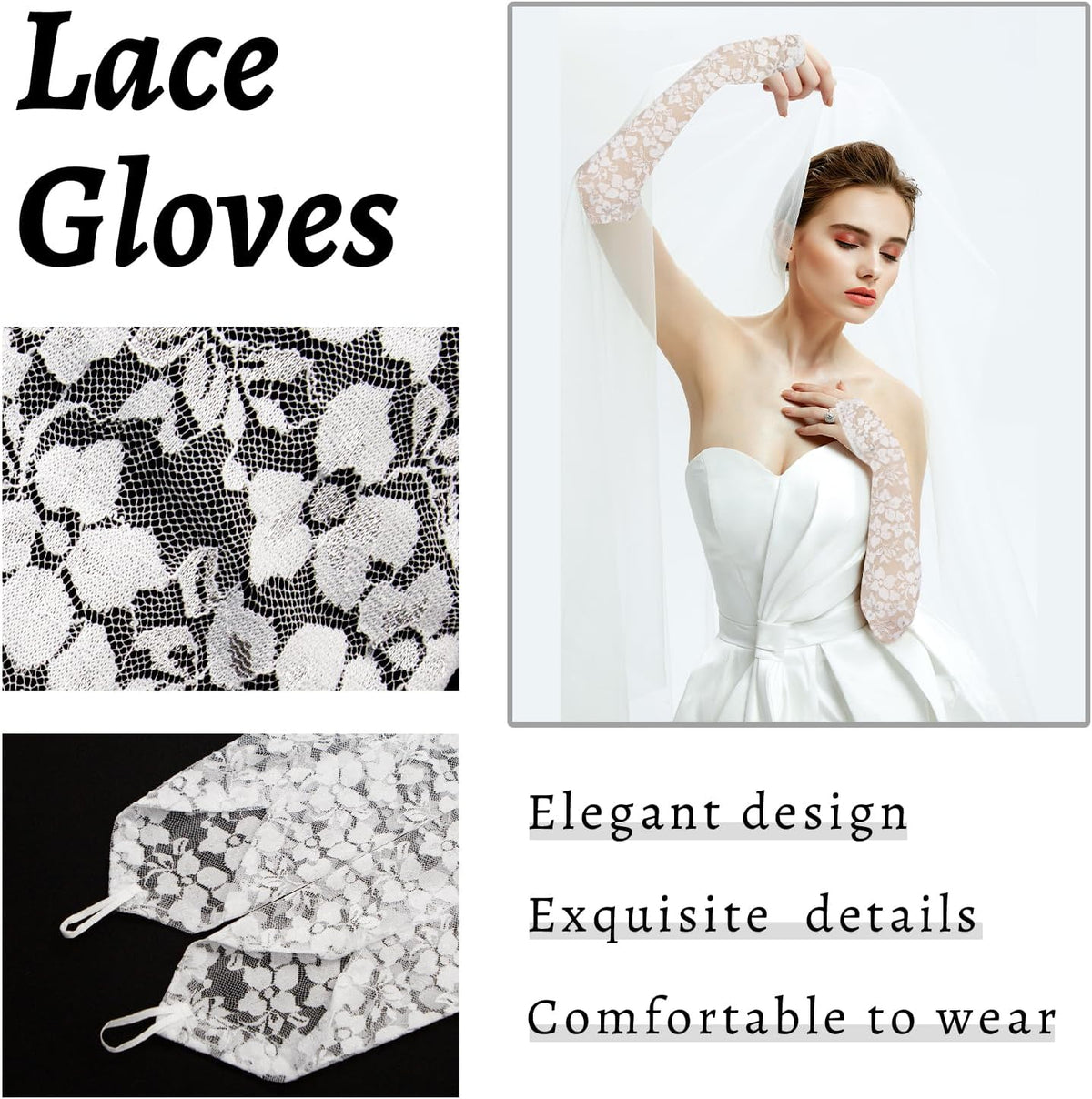 Long Keeper Elegant Floral Lace Gloves Women Elbow Length Fingerless Long Gloves for Bridal Opera Evening Wedding Party Prom