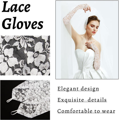 Long Keeper Elegant Floral Lace Gloves Women Elbow Length Fingerless Long Gloves for Bridal Opera Evening Wedding Party Prom