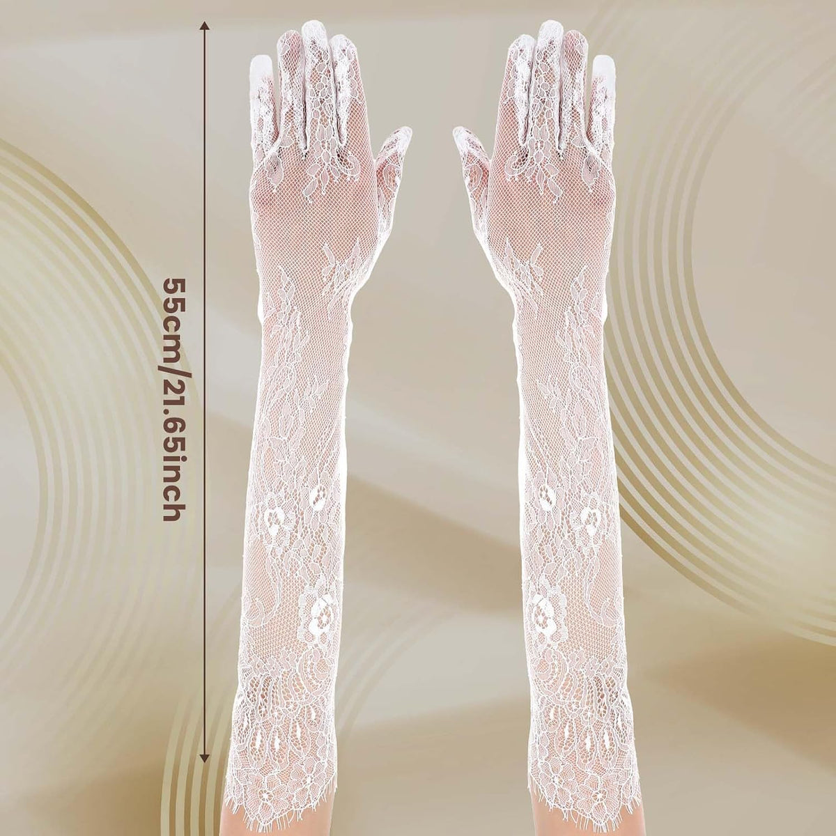 Yolev Lace Gloves Women Elegant Floral Mesh Tulle Sheer Long Tea Party 1920s Elbow Length Bridal Wedding Gloves For Wedding Engagement Cocktail Cosplay Masquerade (White)