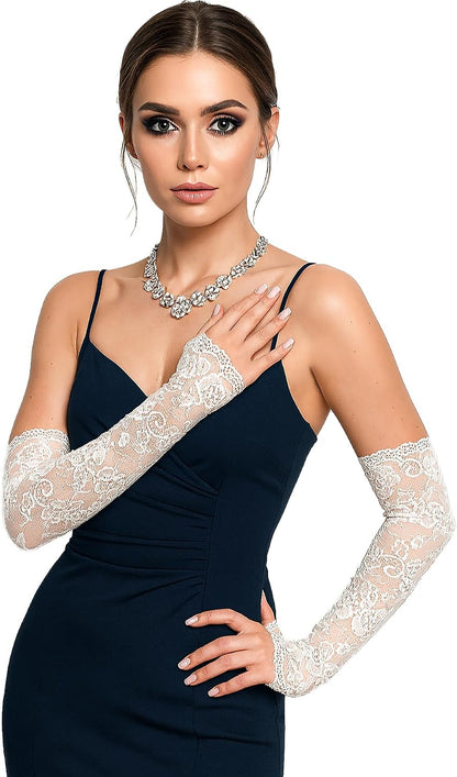 LATTEMARMALATTE Women's Long Fingerless Lace Gloves
