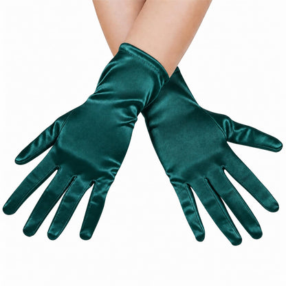 Women's Short Satin Opera Gloves for Wedding Bridal Prom Dance Dress, 9inch