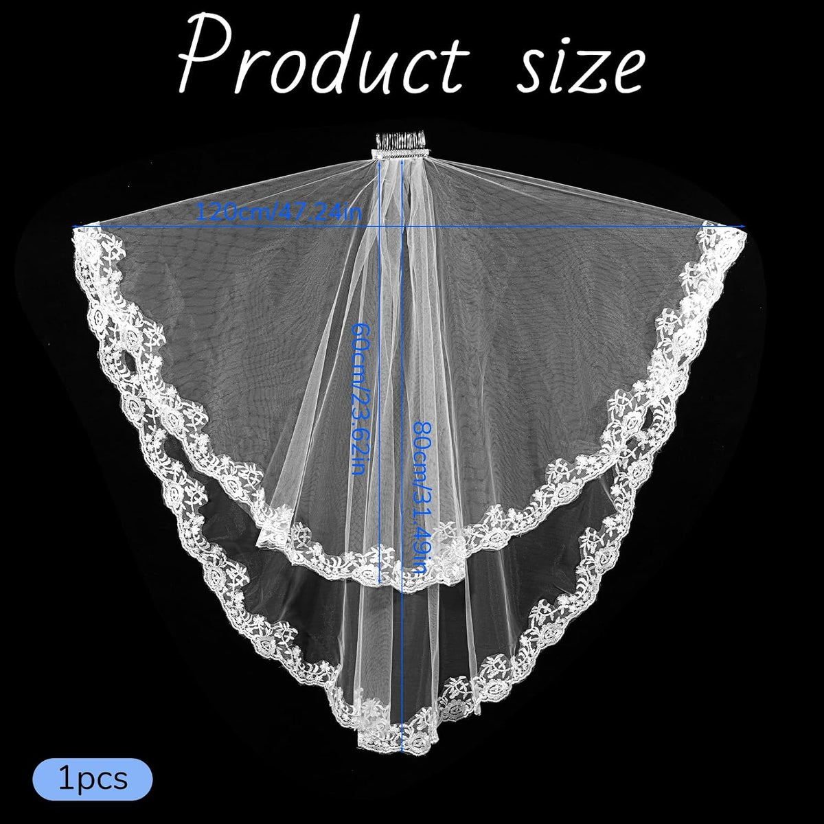 White Lace Veil, Lace Appliques Bridal Veils, Bridal Wedding Veil, Women's Satin Edge Tulle for Wedding, Bachelorette Party, Brides Shower (78cm/30.7 Inches)