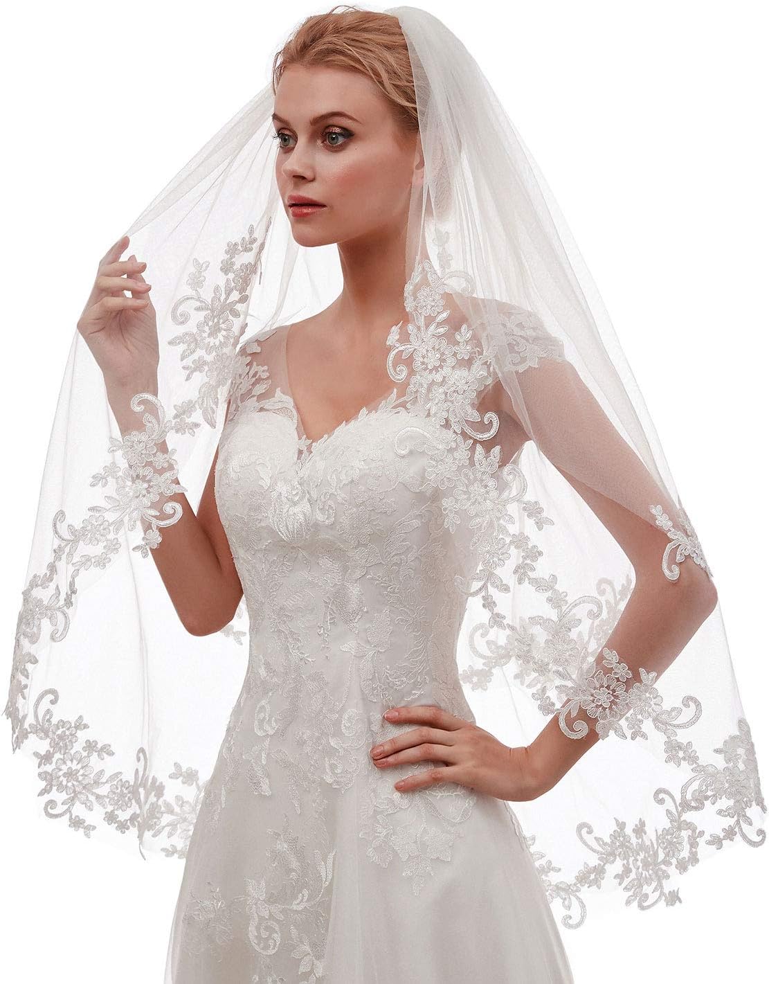 EllieHouse Women's Short 2 Tier Wedding Bridal Veil With Comb L24