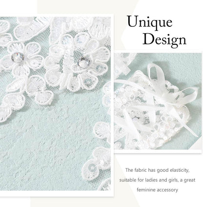 Bride Wedding Short Lace Gloves White Fingerless Rhinestone Gloves Bridal Gloves Accessories for Women