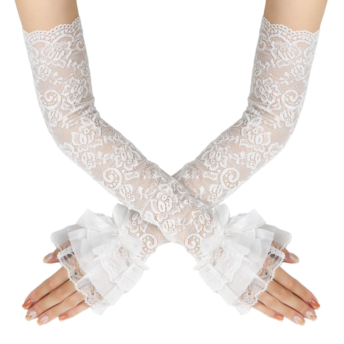 QIUTIMIY Long Lace Opera Gloves for Women, Wedding Tea Party Dress Gloves