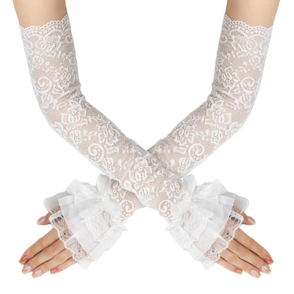 QIUTIMIY Long Lace Opera Gloves for Women, Wedding Tea Party Dress Gloves