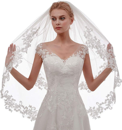 EllieHouse Women's Short 2 Tier Wedding Bridal Veil With Comb L24