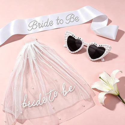 Bachelorette Party Accessories for Bride to Be - Veil Sash Heart Sunglasses