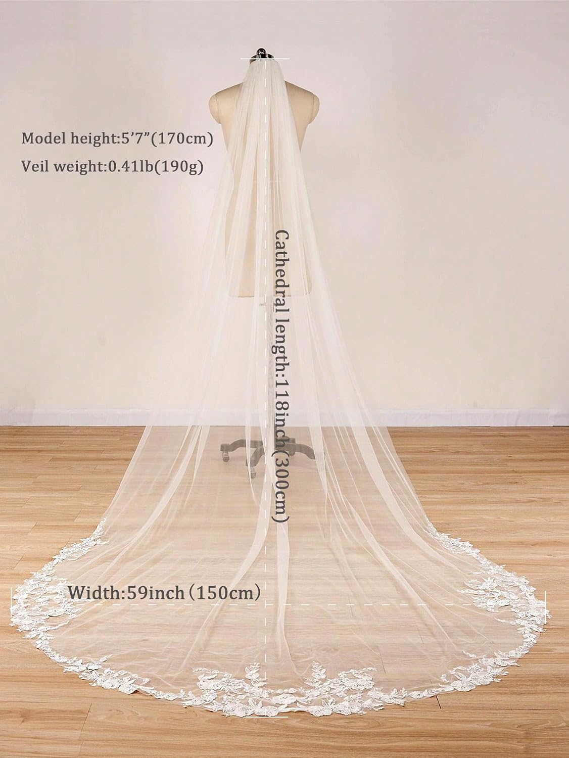EllieWely Long 1 Tier Lace Wedding Bridal Veil With Metal Comb F10