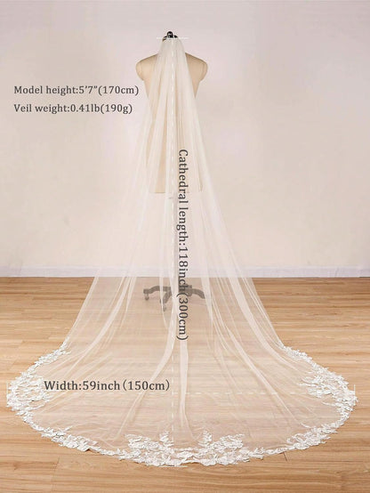 EllieWely Long 1 Tier Lace Wedding Bridal Veil With Metal Comb F10