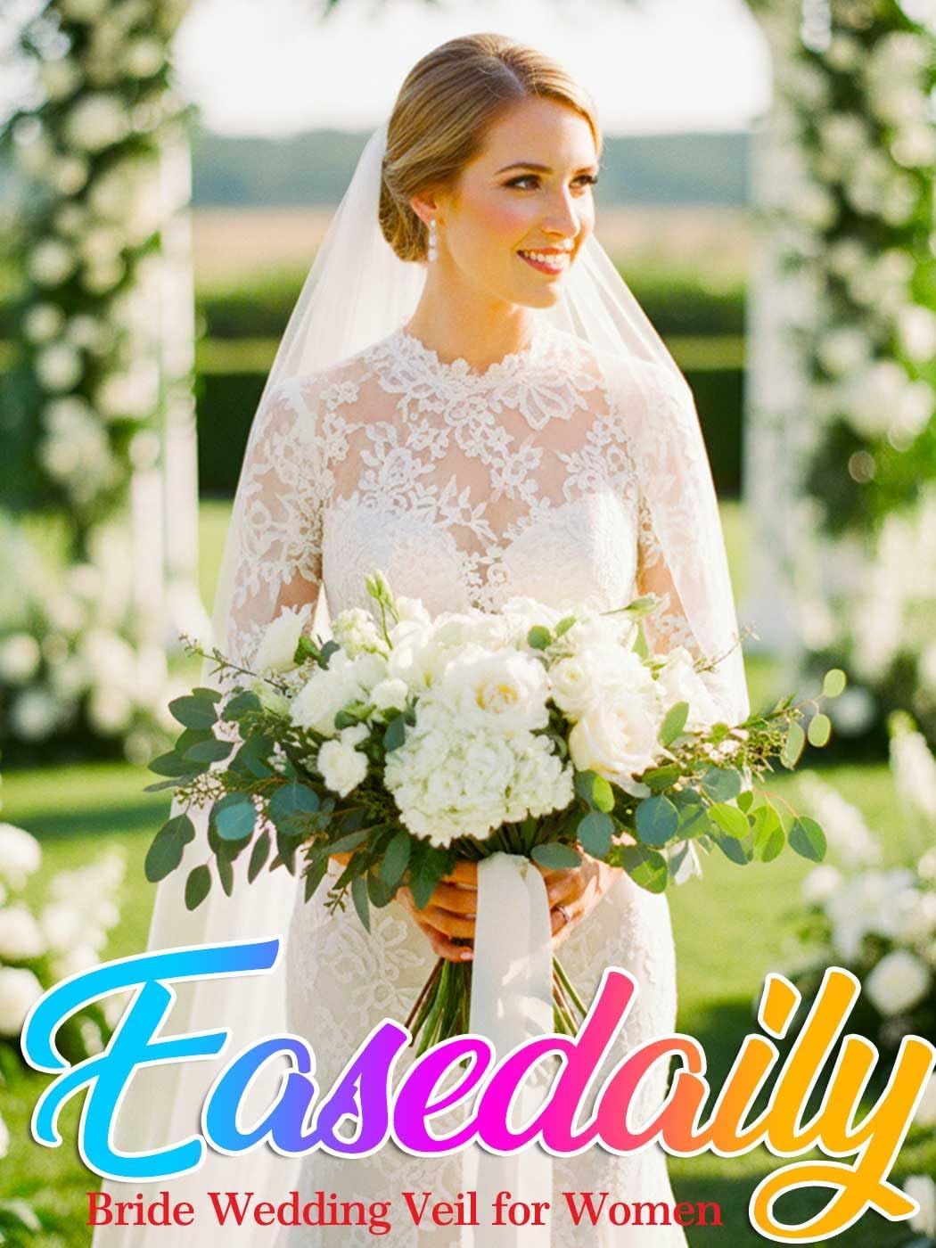 Bride Wedding Veils Long Fingertip Length 1 Tier Bridal Tulle Veil with Comb for Women