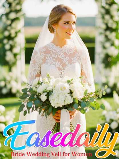 Bride Wedding Veils Long Fingertip Length 1 Tier Bridal Tulle Veil with Comb for Women