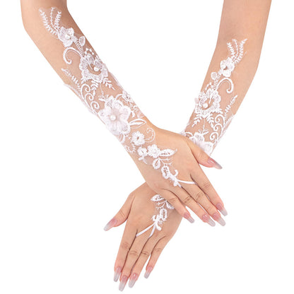 Women's Fingerless Lace Gloves White Elegant for Bridal Wedding