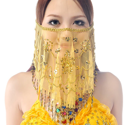 Wuchieal Women's Belly Dance Tribal Face Veil With Halloween Costume Accessory