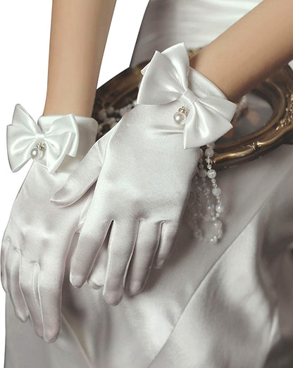 Ayliss Women Bridal Wedding Gloves Satin Short Opera Party 1920s Fancy for Special Occasion Dress Formal Dancing Cosplay