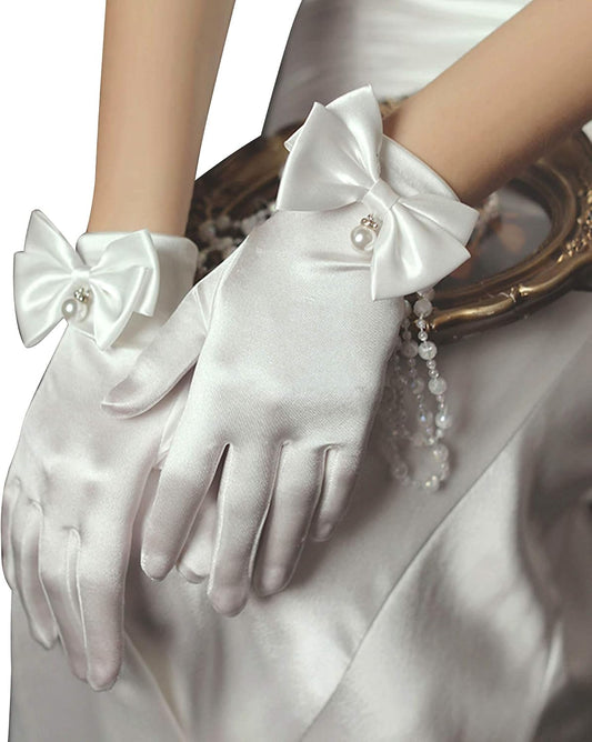 Ayliss Women Bridal Wedding Gloves Satin Short Opera Party 1920s Fancy for Special Occasion Dress Formal Dancing Cosplay