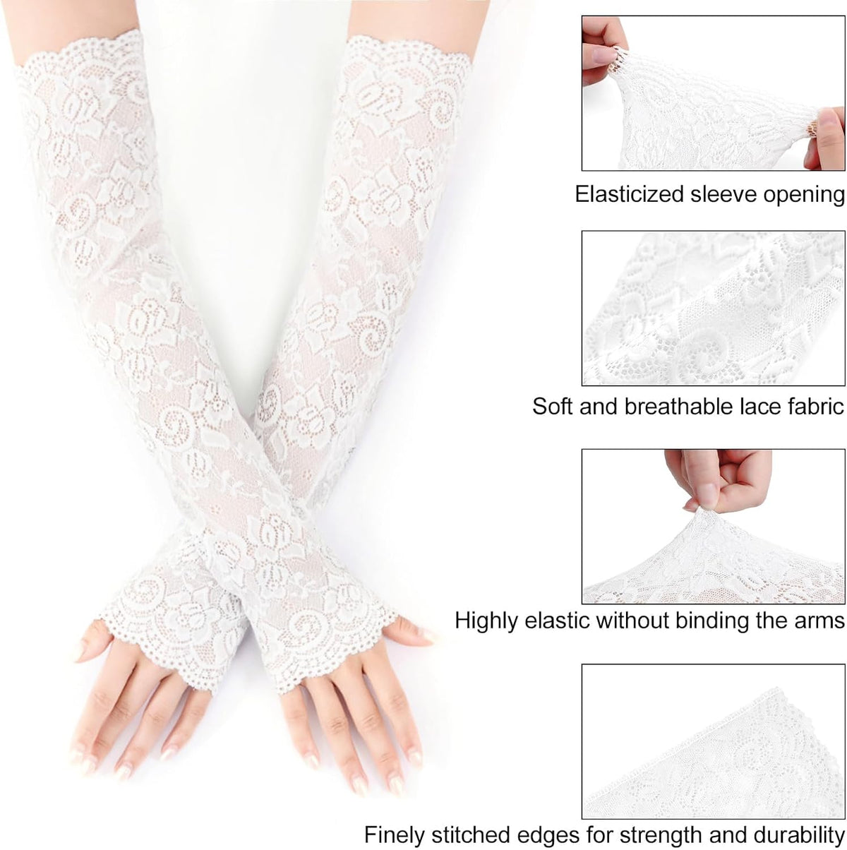 Fingerless Lace Arm Sleeves for Women for Wedding Tea Party