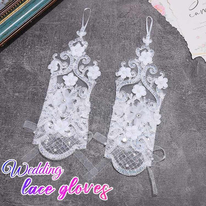 Fingerless Flower Lace Gloves White Wedding Gloves Pearl Bridal Accessories for Women and Brides