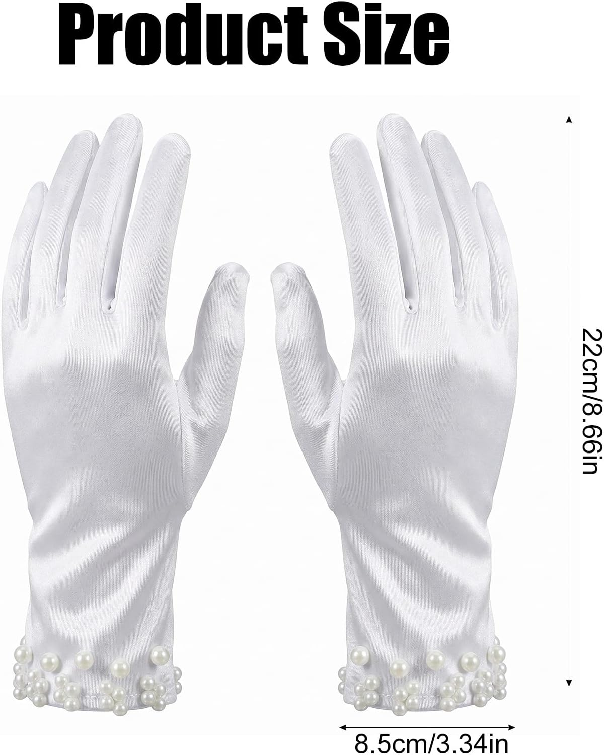 Elegant Satin Gloves Tea Party Gloves Wrist Pearl Dress Glove Women's Pearl Wedding Bridal Glove, Short White Glovess for Women