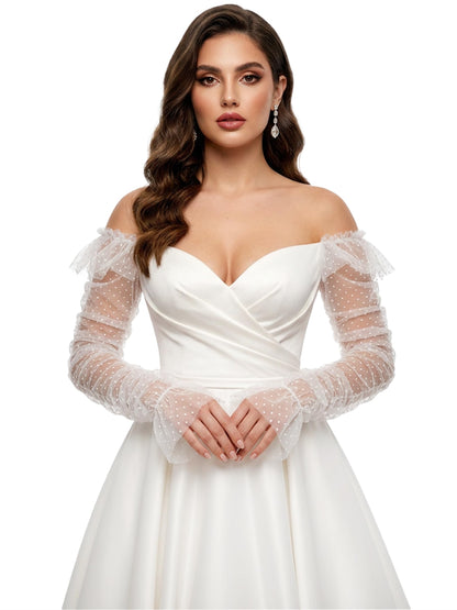 Long Pearl Wedding Gloves Tulle Bridal Gloves Sheer Long Bridal Sleeves Opera Prom Party Costumes for Women