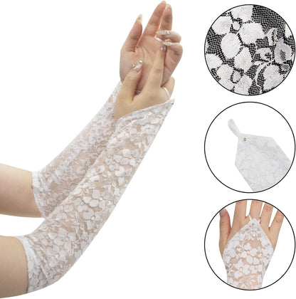 Long Keeper Elegant Floral Lace Gloves Women Elbow Length Fingerless Long Gloves for Bridal Opera Evening Wedding Party Prom