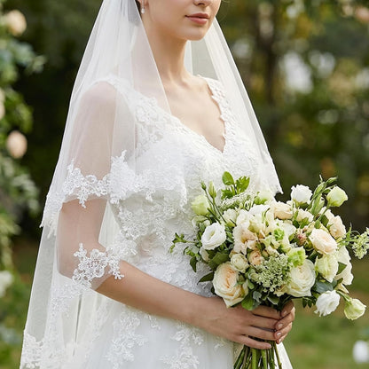 White Lace Wedding Veil, Bride Wedding Veils, Women Weddings Veils with Comb