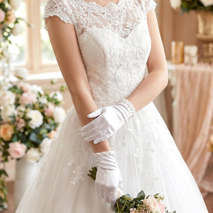 AHQiZFX White Satin Gloves for Women, Wedding Pearl Gloves for Bridal 1920s Glove for Wedding Dance Dress Opera Dinner Tea Party