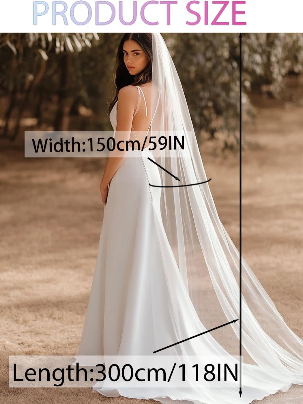 Unsutuo Wedding Veil Comb Bridal Cathedral Veil 1 Tier Drop Veil Wedding Hair Comb for Brides, 118 Inches