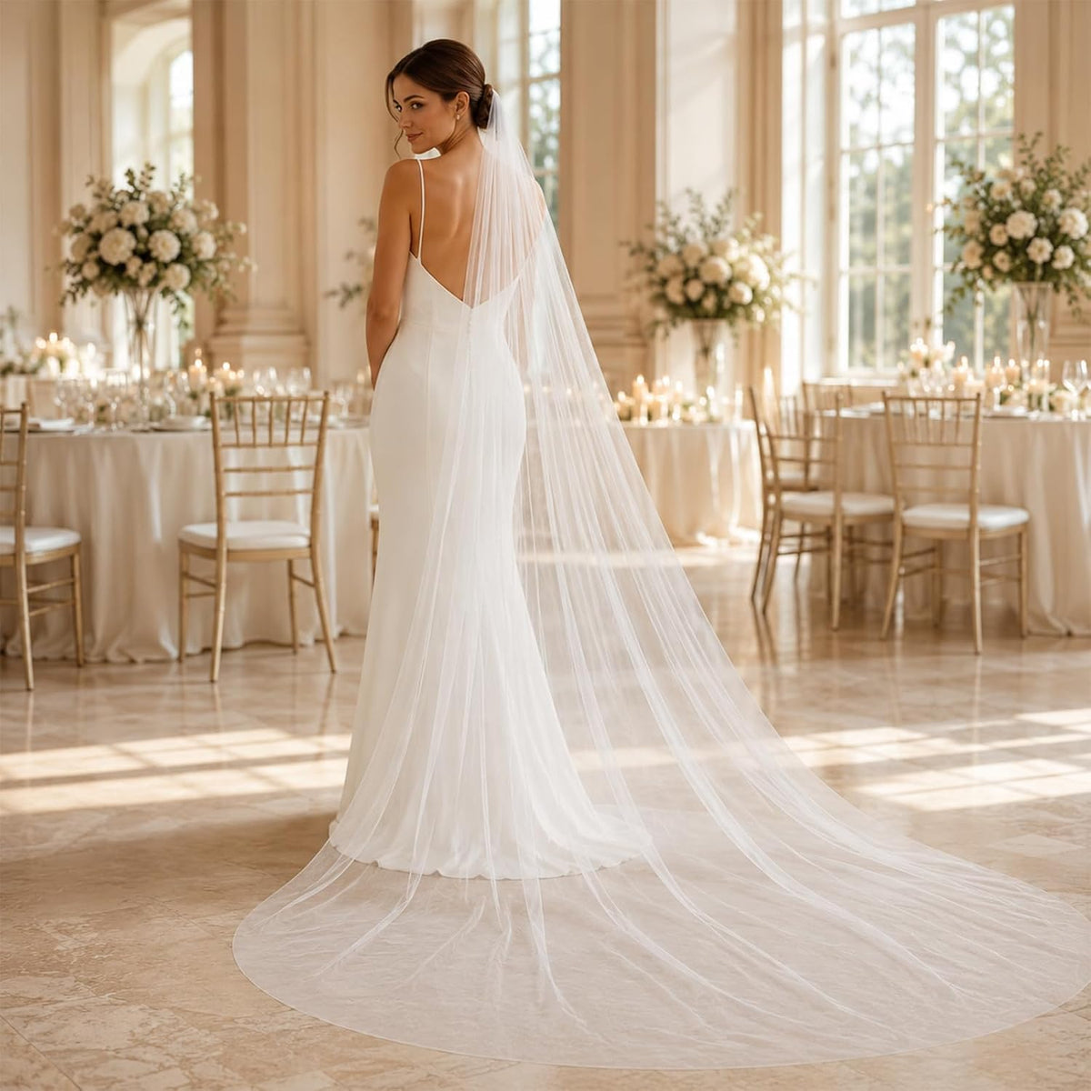 Cathedral Wedding Veils with Comb, 1 Tier Bride Wedding Long Veil