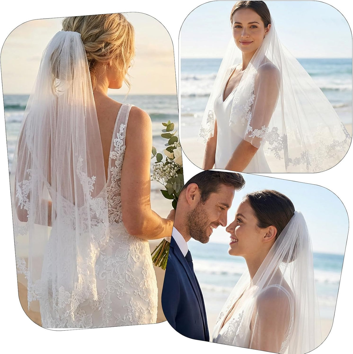 White Lace Wedding Veil, Bride Wedding Veils, Women Weddings Veils with Comb