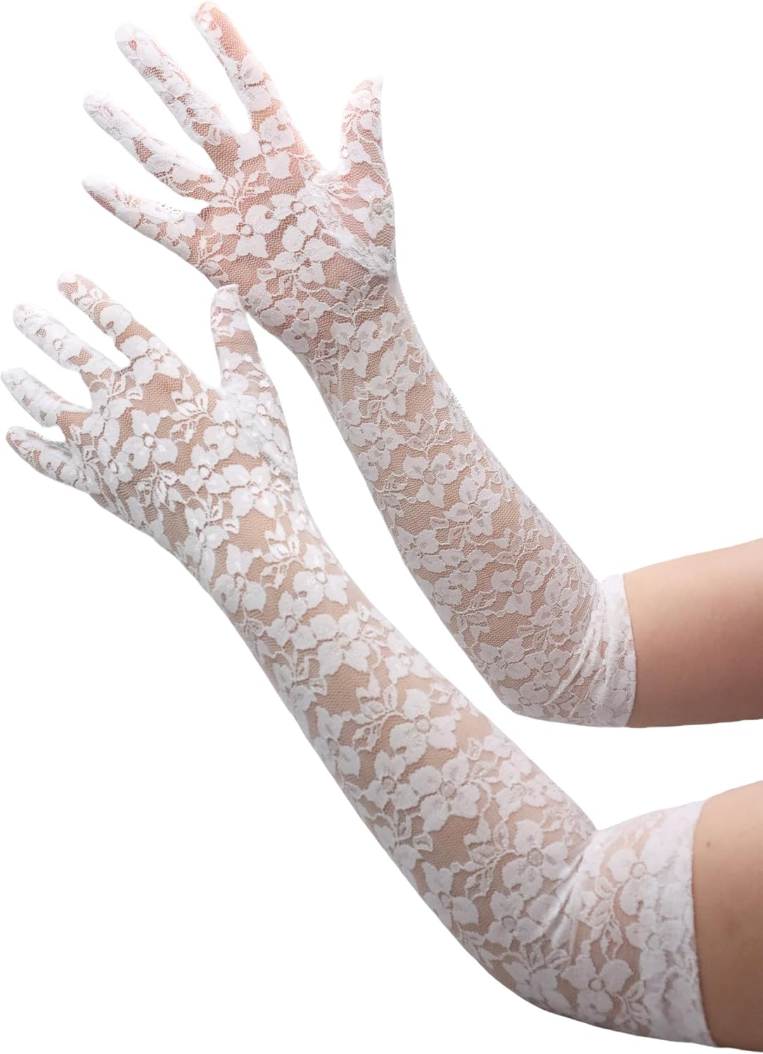 ATHX Lace Opera Tea Party Gloves for Women 19" Length Elegant Floral Bridal Wedding Prom Long Gloves Costume Accessories