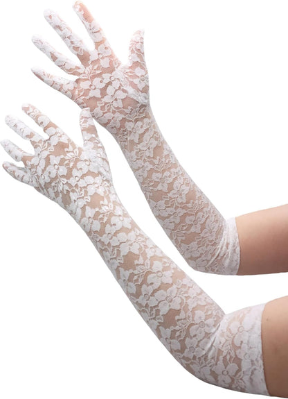 ATHX Lace Opera Tea Party Gloves for Women 19" Length Elegant Floral Bridal Wedding Prom Long Gloves Costume Accessories
