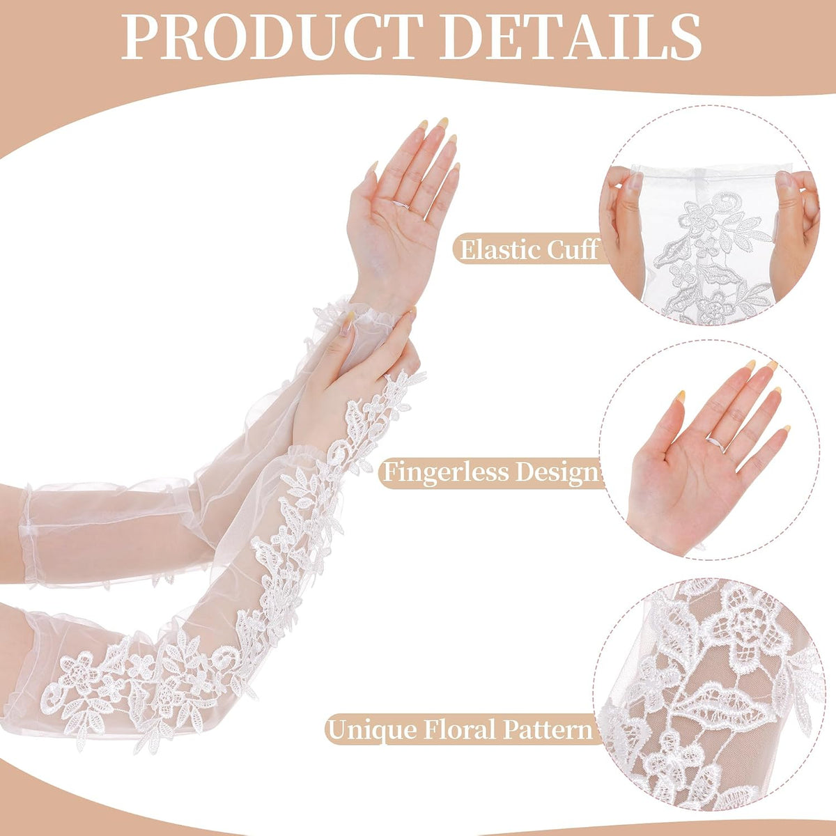 Ishua Fingerless Lace Gloves for Women Floral Lace Gloves for Halloween Wedding Party Prom Costume Accessories