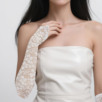 Long Keeper Elegant Floral Lace Gloves Women Elbow Length Fingerless Long Gloves for Bridal Opera Evening Wedding Party Prom