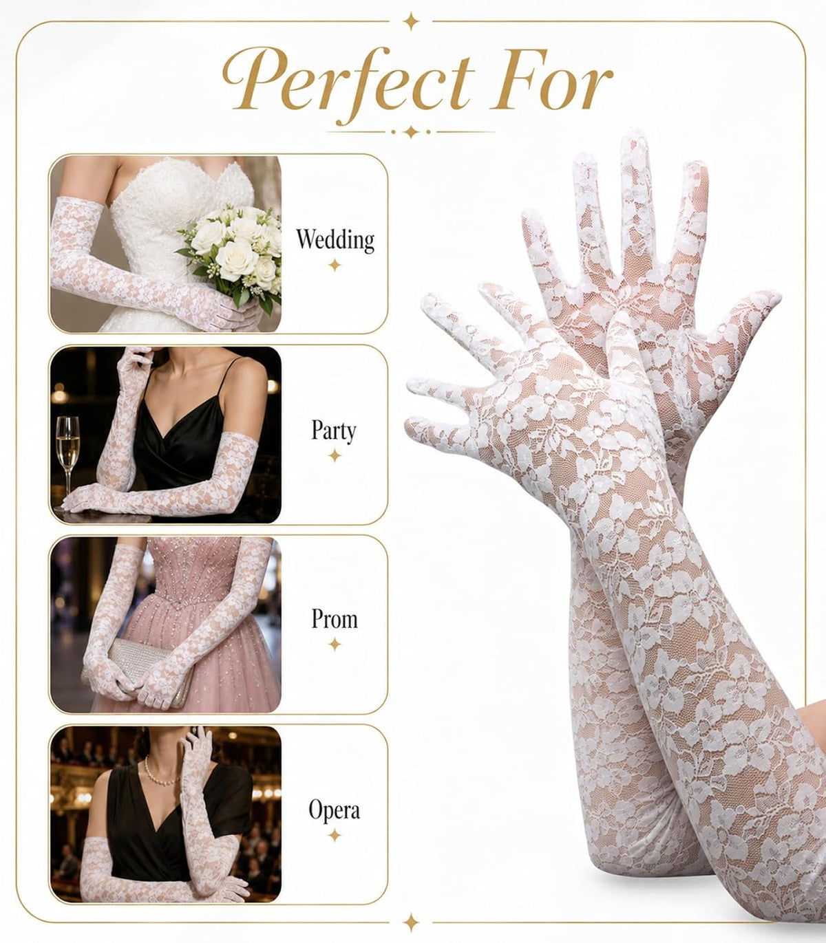ATHX Lace Opera Tea Party Gloves for Women 19" Length Elegant Floral Bridal Wedding Prom Long Gloves Costume Accessories