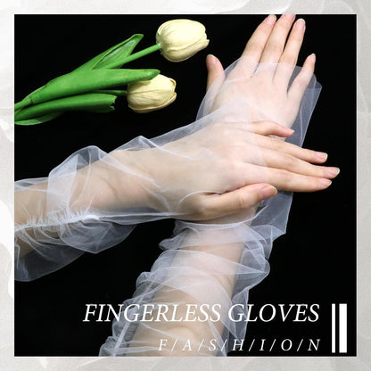 Long Tulle Gloves Ruched Fingerless Gloves Wedding Arm Sleeves for Women