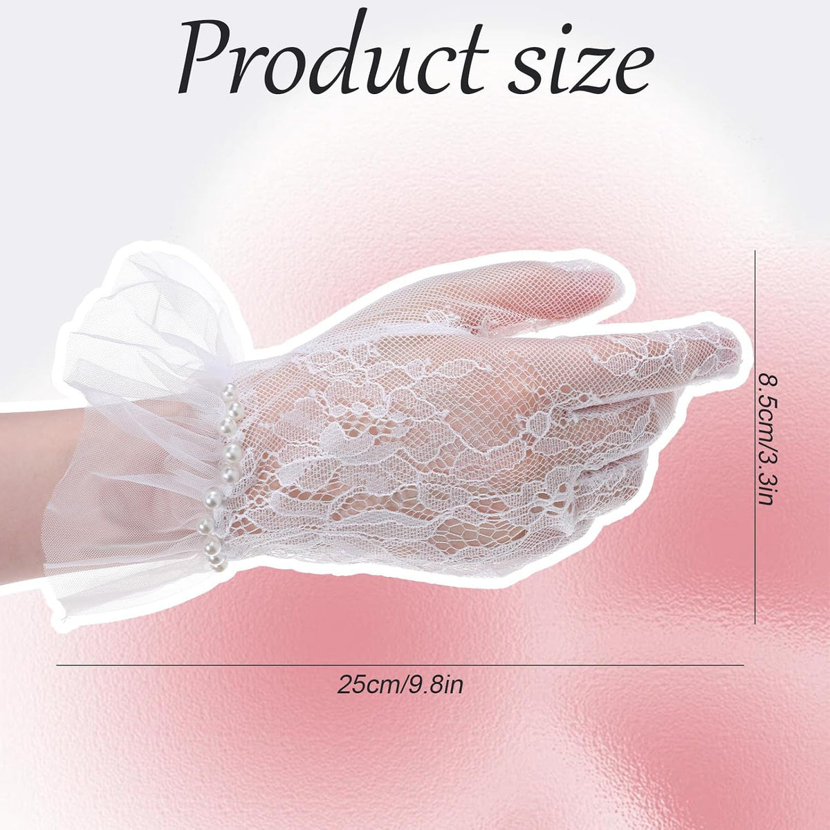 Short White Lace Gloves, Mitten Bride Lace Gloves with Pearls for Wedding, Tulle Bridal Glove for Women Tea Party, Engagement, Wedding, Costume Accessories