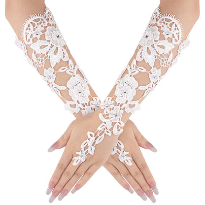Women's Fingerless Lace Gloves White Elegant for Bridal Wedding