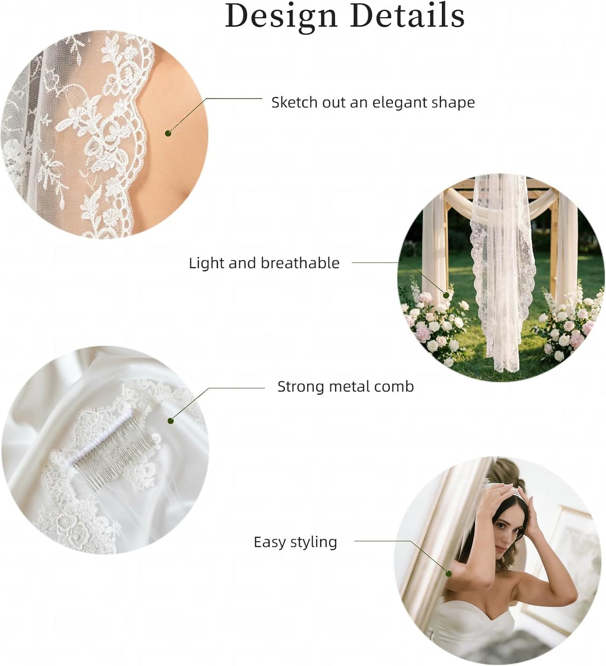 Mantilla Wedding Veil with Lace Edge Fingertip & Waltz Length