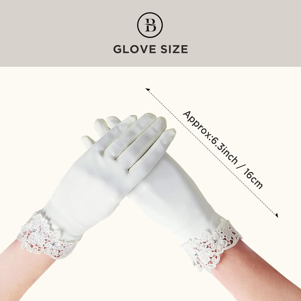 BABEYOND Short Satin Opera Gloves for Women Lace Cuff Tea Party Gloves