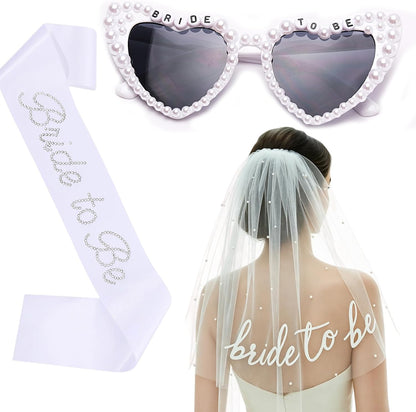 Bachelorette Party Accessories for Bride to Be - Veil Sash Heart Sunglasses